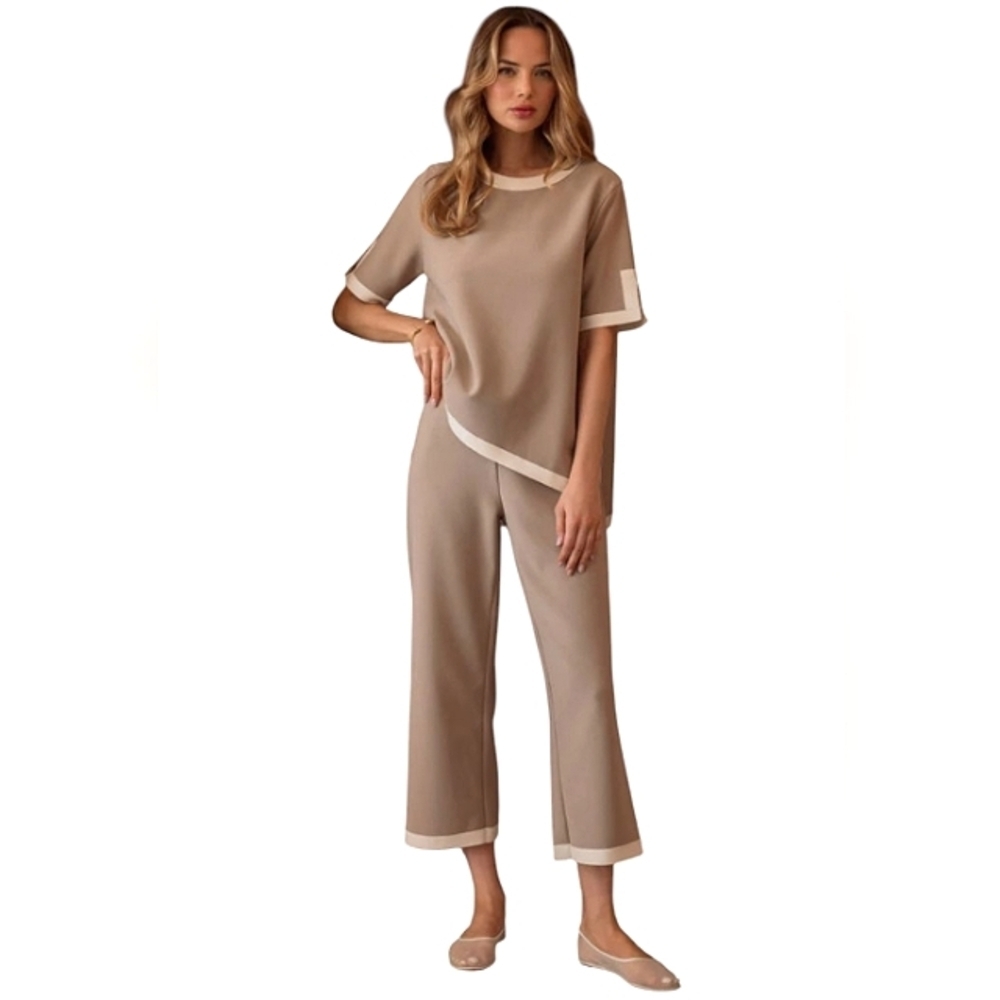 Joh Kaya Knit Asymmetric Top In Khaki Size Large Timeless Classic